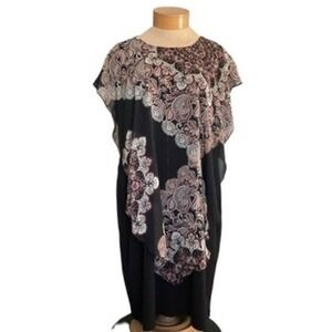 En Focus Women Plus Size 20W Black Paisley Sheer Overlay Dress